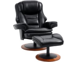 HOMCOM Relaxfauteuil met Ottoman Kunstleer, staal 94L x 98B x 104H cm Zwart