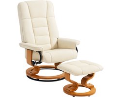 HOMCOM-Relaxfauteuil met voetenbank-76x85x104cm-Synthetische hoes-Crème