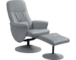 HOMCOM Relaxfauteuil met voetenbankje Metaal, kunstleer 81L x 76B x 101H cm Lichtgrijs