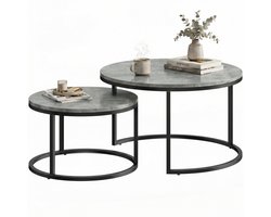 Homcom Salontafelset-Metaal, MDF-78,5L x 78,5B x 46,5H cm-Grijs