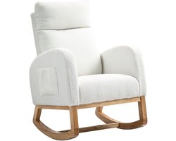 HOMCOM-Schaukelstuhl-Polyester, Schaumstoff-70L x 96B x 107H cm-Cremeweiß
