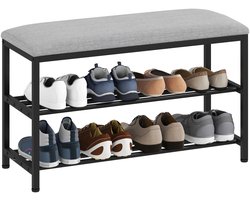 HOMCOM Schoenenbank Linnen, Metaal 81L x 31B x 50H cm Zwart