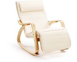 Hom&Com– Schommelstoel – Draagkracht 160 kg – Met Verstelbare Voetsteun – Berkenhout & Katoen – Scandinavisch Ontwerp Comfort