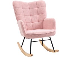 HOMCOM - Schommelstoel - met Fleece Look - Armleuningen - Roze