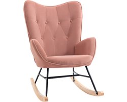 HOMCOM - Schommelstoel - met quilten - Houten lopers - Roze