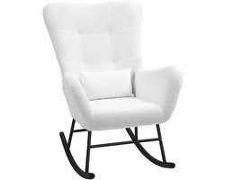 HOMCOM - Schommelstoel - met Teddy Stoffen Look - Lendenkussen - Wit