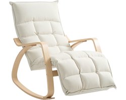 HOMCOM Schommelstoel met Voetensteun en Kussen - Relaxstoel Fauteuil Verstelbaar - Crèmewit