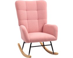 HOMCOM - Schommelstoel - Teddy Fluwelen Look - met Houten Basis - Roze
