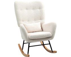 HOMCOM - Schommelstoel - Teddy Stoffen Look - Lendenkussen - Crème Wit