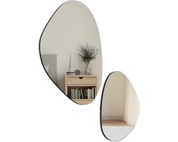 HOMCOM Set van 2 wandspiegels – Decoratieve muurspiegels met zwart metalen frame – Organisch design spiegel voor woonkamer, slaapkamer en hal