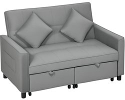 HOMCOM Sofa-bed, 2-zits bank met slaapfunctie, verstelbare rugleuning, bank met kussens, fluwelen look, L-vormige slaapbank met beddoos, broodjes voor woonkamer, kamer, grijs