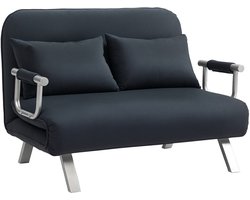 HOMCOM Sofa Bed Sofa Bed met verstelbare rugleuning, kussens, 2-zitplaatsen bank met slaapfunctie, fluweellook, armleuning, bank voor woonkamer, slaapkamer, zwart
