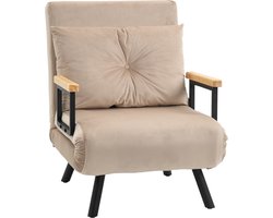 HOMCOM Sofa -bed, vouwbed met bedfunctie, ontspanningsfauteuil met achterste kussen, bekledingbank met verstelbare rugleuning, fluweel optiek, 63 x 73 x 81 cm, beige