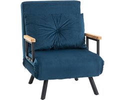 HOMCOM Sofa -bed, vouwbed met bedfunctie, ontspanningsfauteuil met achterste kussen, bekledingbank met verstelbare rugleuning, fluwelen look, 63 x 73 x 81 cm, blauw