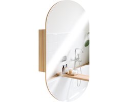 HOMCOM-Spiegelkast-45x13.5x90cm-MDF-Natuurlijk hout