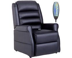 HOMCOM Stoel met opsta-hulp, massagestoel met ligfunctie, relaxstoel met USB-aansluiting, opsta-stoel met afstandsbediening, verwarmingsfunctie, gemaakt van kunstleer, zwart.