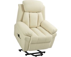 HOMCOM Stoel met opstaan hulp, Elektrische relaxstoel, Kantelbare TV-stoel met afstandsbediening, Televisiestoel, Bioscoopstoel van kunstleer, Crème 93 x 96 x 105 cm