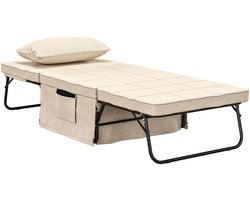 HOMCOM-Stoelbed-188x75x38cm-Linnen stof (100% polyester)-Crème