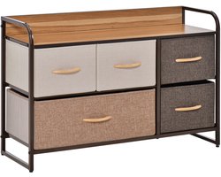 HOMCOM-Stoffen Dressoir-Hout-87,5x29x58cm-Rode Esdoorn, Melkwit, Lichtbruin, Bruin
