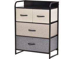 HOMCOM - Stoffen ladekast - Linnen (100% polyester) - 58x29x78,5 cm - Zwart, beige, grijs, ecru