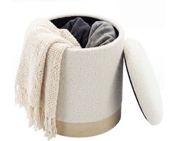 HOMCOM Storage Ottoman-Sherpa-Fleece-38 x 38 x 45 cm-Cremeweiß