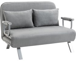 HOMCOM Tweepersoonsbank fauteuil armleuning opklapbed logeerbed chaise longue 3-in-1 grijs 833-042