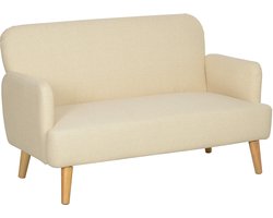 HOMCOM tweezitsbank - bank - fluweel/130x74x79 cm - crèmewit