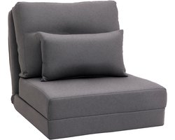 HOMCOM vloer fauteuil 2-in-1 vouwbed met verstelbare rugleuningbank met decoratieve kussens, vloerzitterkussens voor woonkamer, slaapkamer, linnen, donkergrijs
