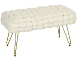 HOMCOM voetenbank – polyester, schuim - 76x38x41,5 cm - crèmewit