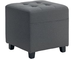 HOMCOM Voetenbankje - Polyester, rubberhout - 35 x 35 x 35 cm - Grijs