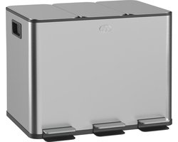 HOMCOM Vuilnisbak Roestvrij staal, Kunststof 61,9L x 36,6B x 56,7H cm Zilver