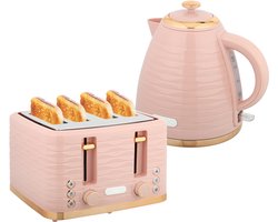 HOMCOM Waterkoker en Broodrooster Set Kunststof, Staal 24,1L x 19,5B x 23,2H cm Roze