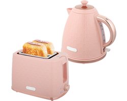 Homcom Waterkoker en Toaster Set-Roestvrij staal-24,2L x 19,5B x 23,4H cm-Roze