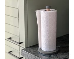 Home 3D® - Keukenrolhouder Grijs – Houten Staande Rollenhouder – Gemaakt en ontworpen in Nederland