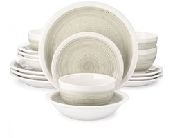 Home & Beyond® 16-Delige Serviesset voor 4 Personen - Beige Aardewerk Servies - Keramische Borden en Kommen Set - Modern Tafelservies