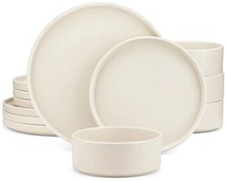 Home & Beyond® 24-Delige Stoneware Serviesset voor 8 Personen - Borden en Kommen - Crème Wit - Vaatwasser- en Magnetronbestendig