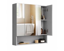 Home & Beyond® Badkamerspiegelkast - Spiegelkast Badkamer - Wandkast met Spiegeldeuren - Badkamerkast met Verstelbare Planken - Lichtgrijs - 70 x 15 x 75 cm