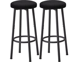 Home & Beyond® Barkrukken Set van 2 - Barstoelen zonder Rugleuning - Met Metalen Frame en Teddystof - Zwart - 29x29x67 cm