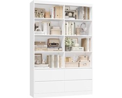 Home & Beyond® Boekenkast met Lades - Opbergkast met 8 Vakken - Voor Woonkamer of Kantoor - Wit - 120x30x180 cm