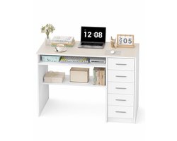 Home & Beyond® Bureau met 5 Lades en Opbergruimte - Computerbureau en Werkbureau - Wit - 108 x 50 x 75 cm