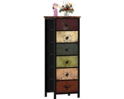 Home & Beyond® Hoge Ladekast met 6 Stoffen Lades - Smalle Opbergkast en Nachtkastje - Vintage Bloemenprint - 40 x 30 x 116,6 cm