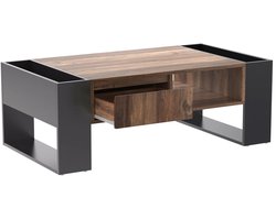 Home & Beyond® Houten Salontafel met Lade, Open Vakken en Opbergruimte - Houtlook en Zwart - 106,4 x 60 x 40 cm