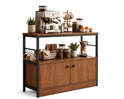 Home & Beyond® Keukenopbergkast - Magnetronkast en Bakkersrek - Koffiebar Kast met Deuren en Open Planken - Okkernoot - 100x35x80 cm