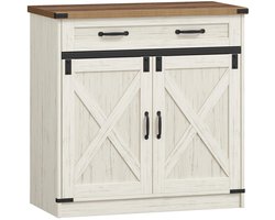 Home & Beyond® Landelijk Dressoir met Lade, 2 Deuren en Verstelbare Plank - Keukenkast en Sideboard - Wit/Eiken - 80 cm