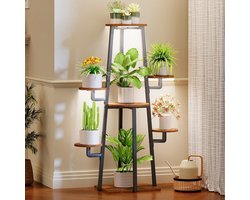 Home & Beyond® Plantenstandaard met Groeilamp - Plantentrap met 7 Niveaus - Plantenrek voor Binnen - Vintagebruin en Zwart - 40x30x120 cm