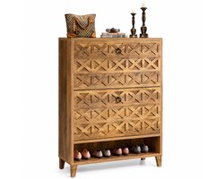 Home & Beyond® Schoenenkast - Smalle Schoenenopberger - Schoenenrek Hal - Vrijstaande Opbergkast met 2 Kleplades en Open Vak - Rustiek Bruin - 80x24x110 cm