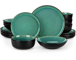 Home & Beyond® Serviesset 16-delig Groen - Keramisch Servies voor 4 Personen - Inclusief Dinerborden, Ontbijtborden, Kommen en Diepe Borden - Reactief Glazuur