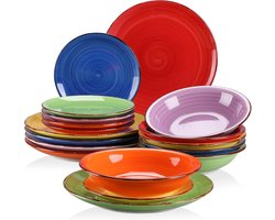 Home & Beyond® Serviesset 18-delig – Keramiek – 6 Personen – Dinerborden, Diepe Borden & Ontbijtborden – Multicolor Design – Magnetron- & Vaatwasserbestendig