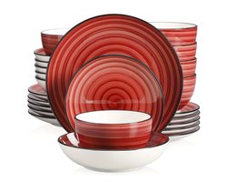 Home & Beyond® Serviesset 24-delig - Tafelservies voor 6 Personen - Borden en Kommen - Handbeschilderd Servies - Rood - 24 Stuks