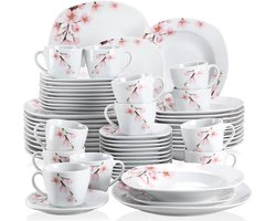 Home & Beyond® Serviesset 60-delig – Porselein – Servies voor 12 Personen – Dinerborden, Ontbijtborden, Soepborden, Kopjes & Schotels – Magnetron- & Vaatwasserbestendig